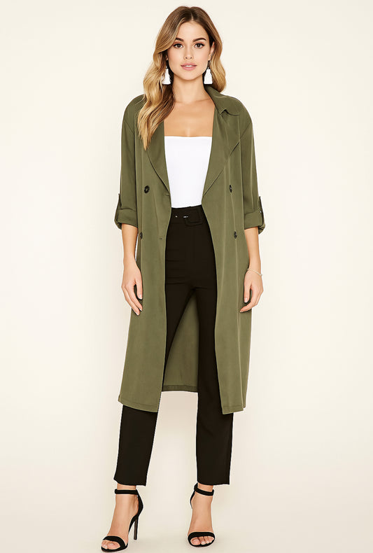 Dynamite Tencel Belted Open Trench Coat | Small (O39L4)