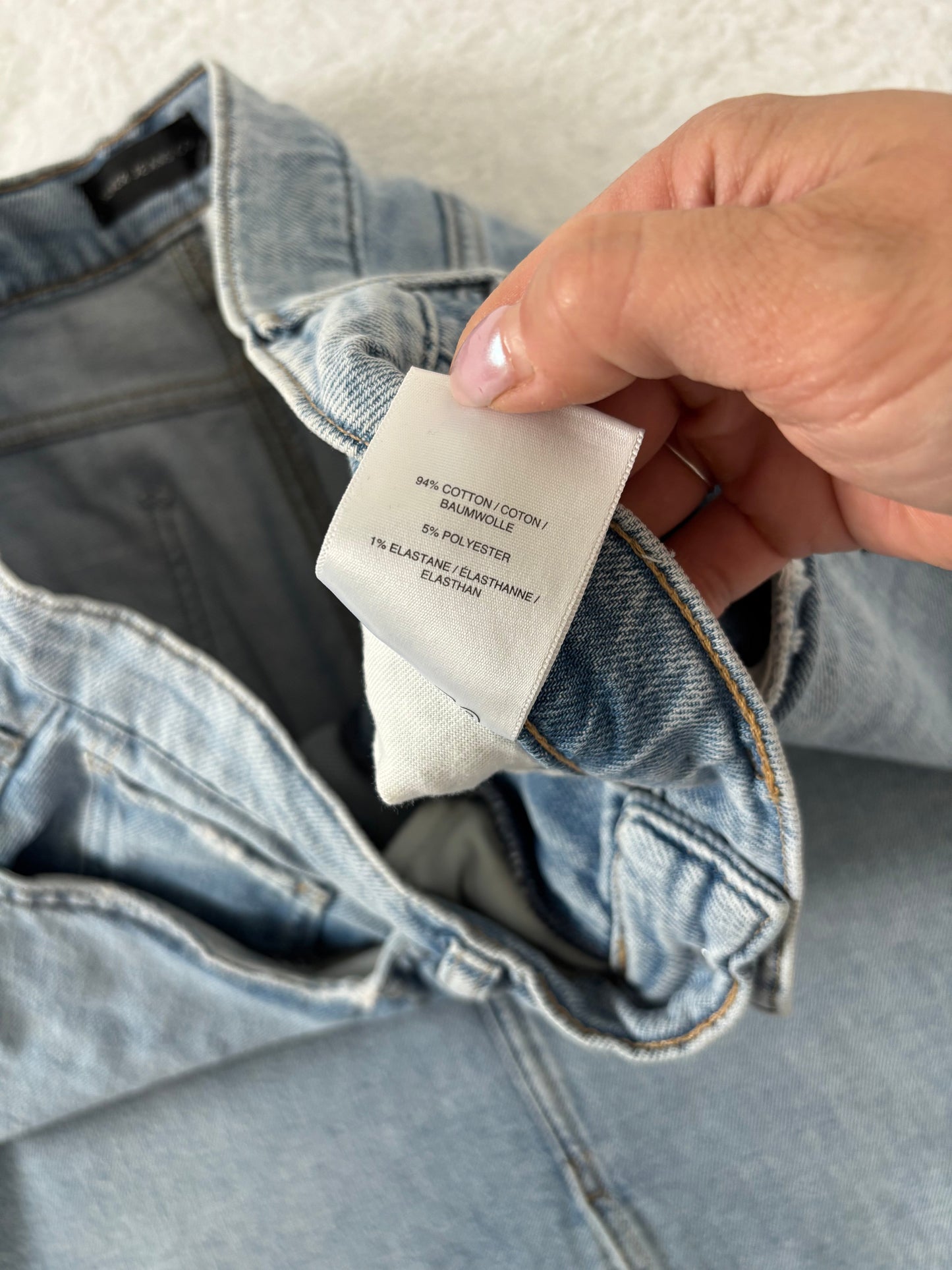 Silver Midi Denim Skirt with Front Slit | 28 (fits generous) (O78G1)