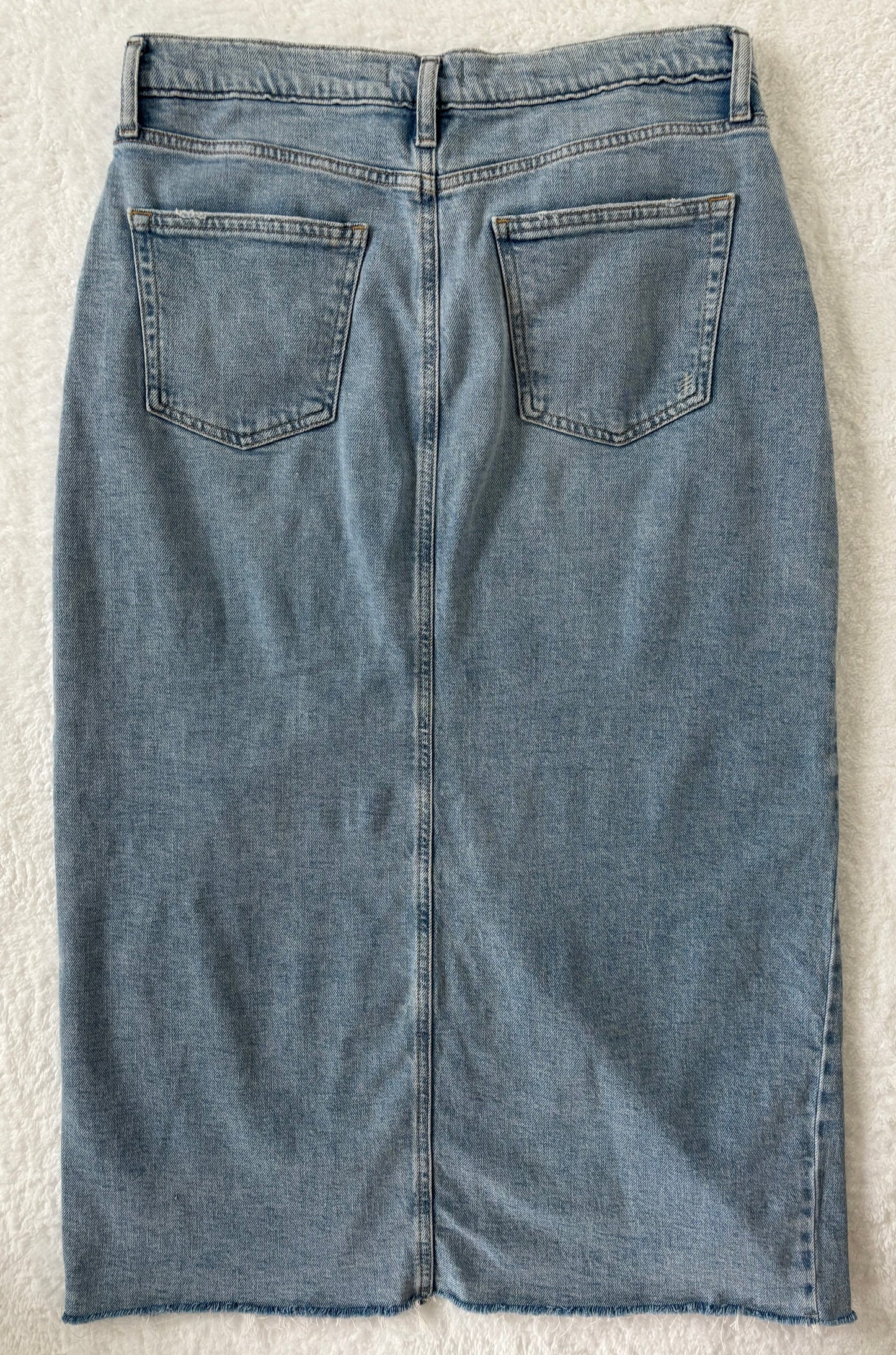 Silver Midi Denim Skirt with Front Slit | 28 (fits generous) (O78G1)