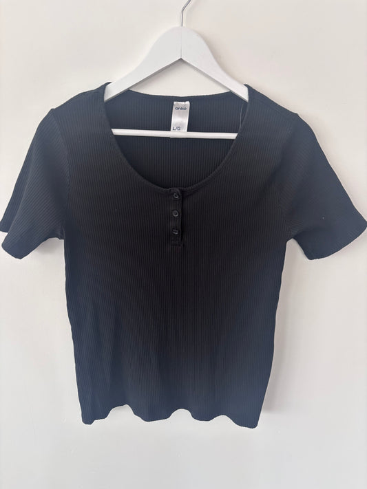 Anko Ribbed Black Henley Shirt | Sz Large