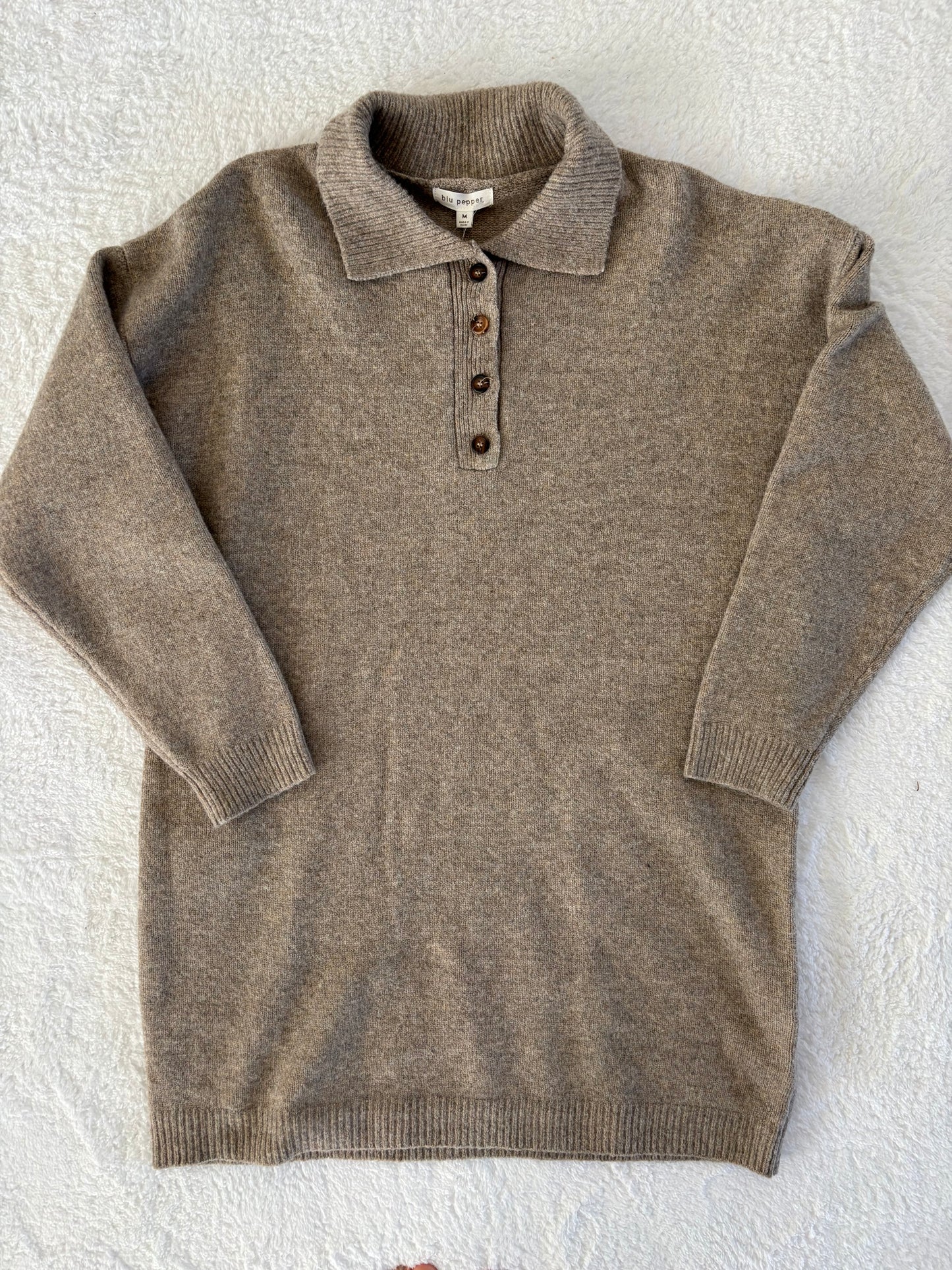 Blu Pepper NWT Collared Taupe Sweater Dress | Medium