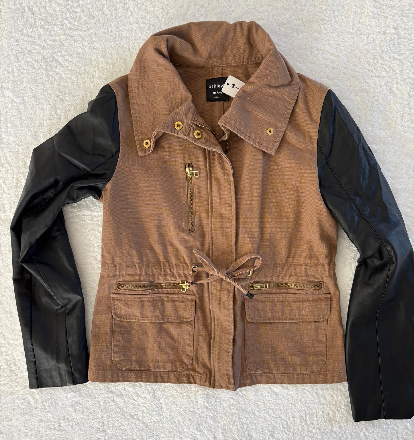 Ashley K High Collar Jacket with Faux Leather Panels | Medium  (O77LP)