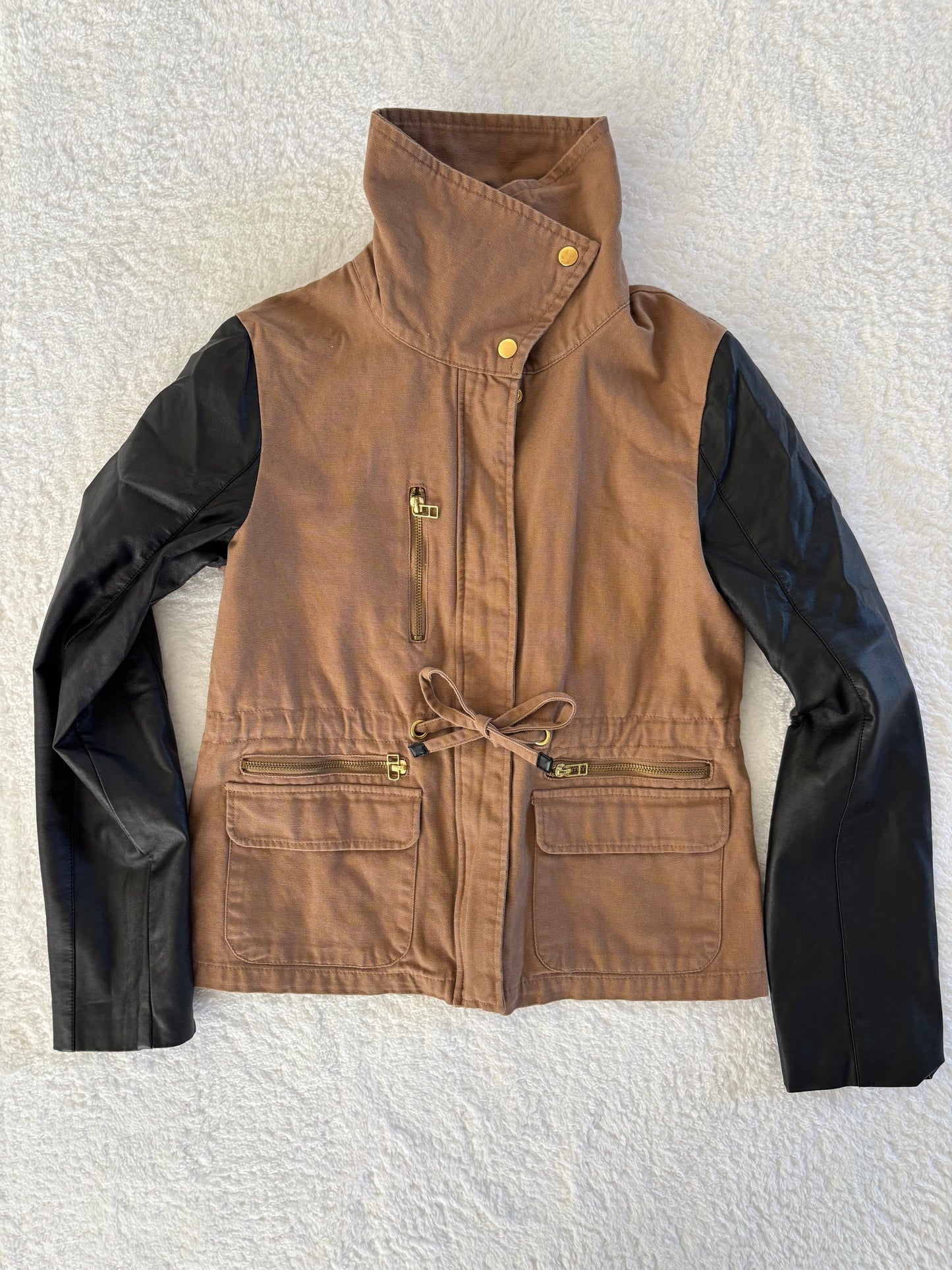 Ashley K High Collar Jacket with Faux Leather Panels | Medium  (O77LP)