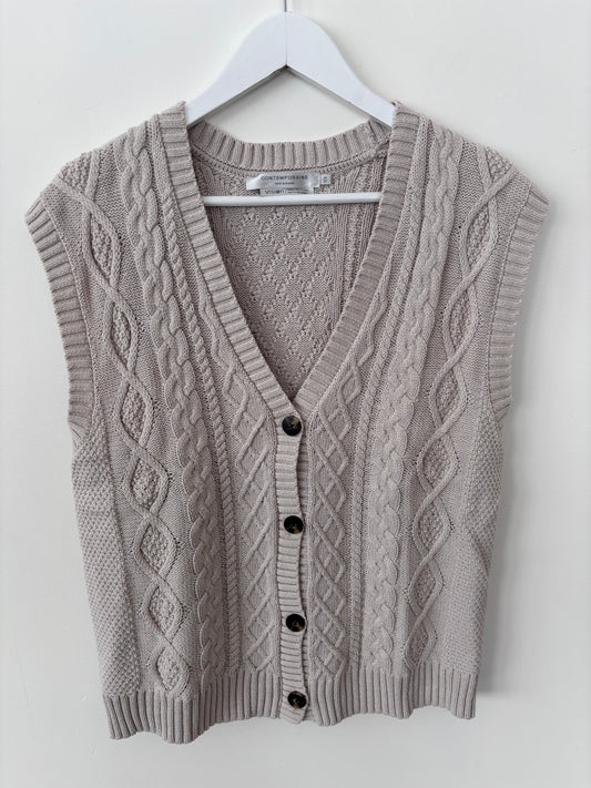 Contemporaine Knit Sweater Vest Beige/Grey | Sz Medium