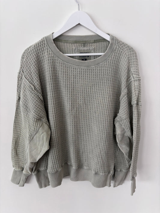 American Eagle Oversized Big Hug Waffle Crew Sweatshirt in Sage Green | Sz XS