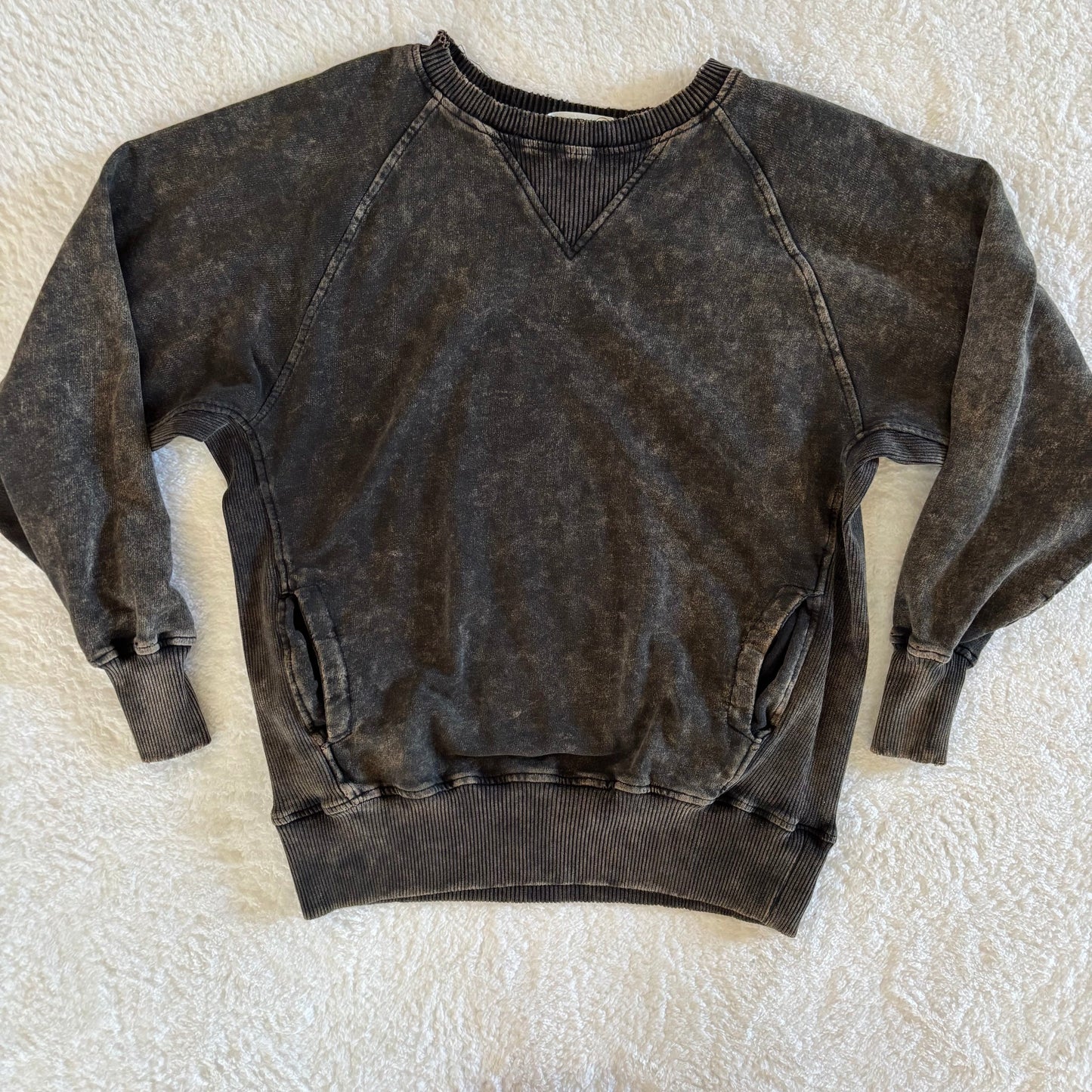 Zenana Acid Wash Black Sweater | Medium
