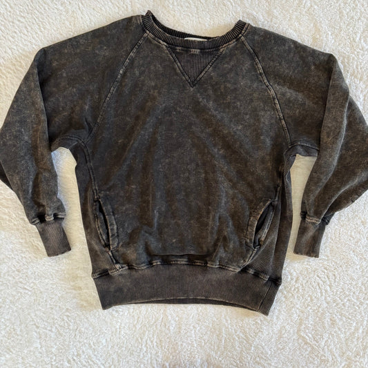 Zenana Acid Wash Black Sweater | Medium