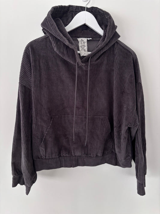 Sadie & Sage Dark Grey Cord Hoodie | Sz Medium (oversized)