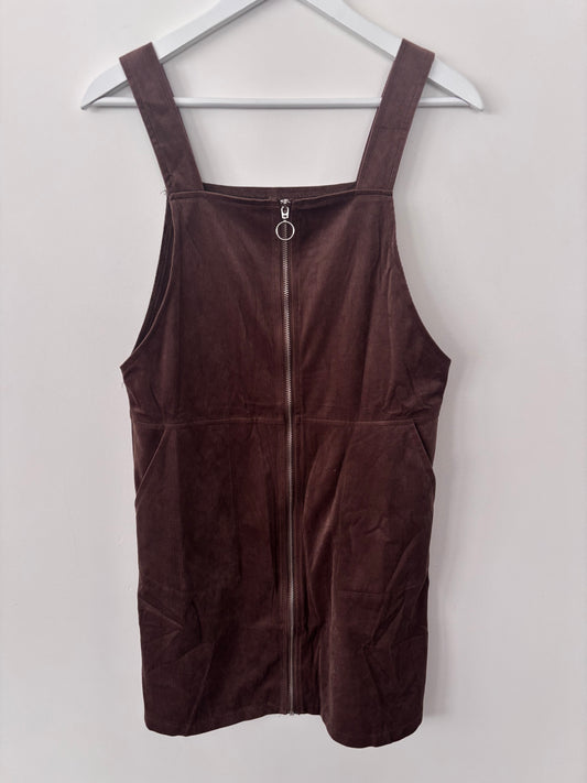 Brown Zip Front Overall Dress | Sz Large (fits medium)