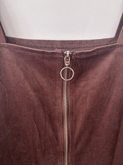Brown Zip Front Overall Dress | Sz Large (fits medium)