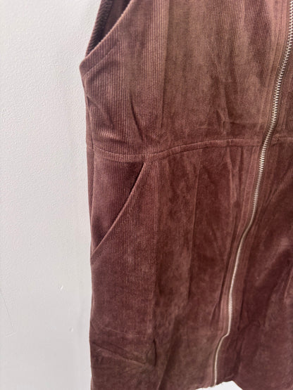 Brown Zip Front Overall Dress | Sz Large (fits medium)
