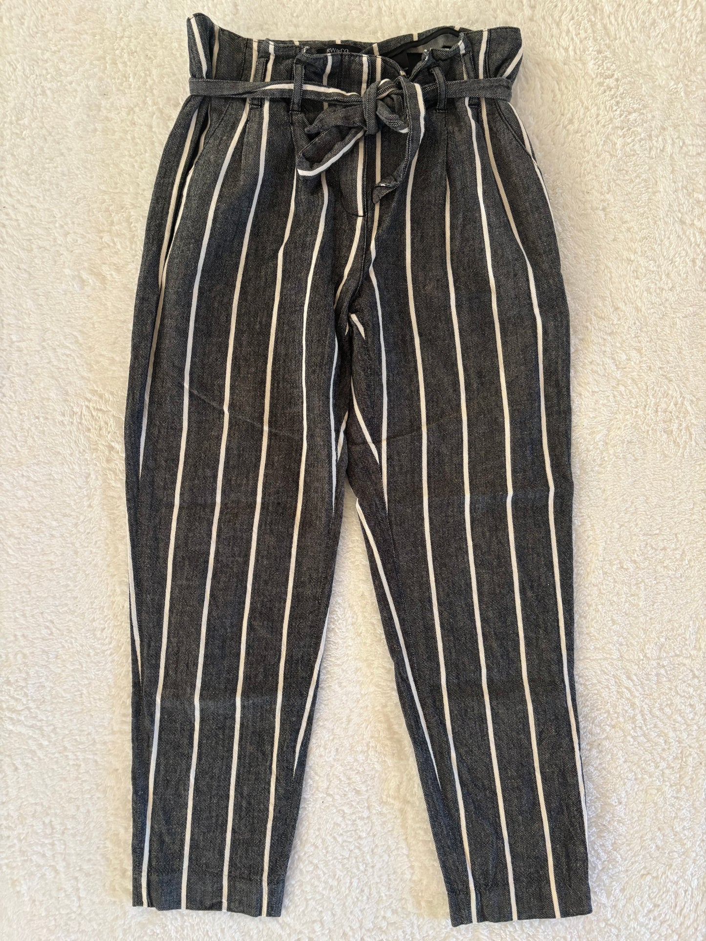 RW & Co Cotton/Linen Striped Paperbag Pants | 4 (small fit) O73M10