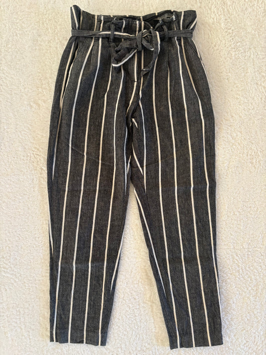 RW & Co Cotton/Linen Striped Paperbag Pants | 4 (small fit) O73M10