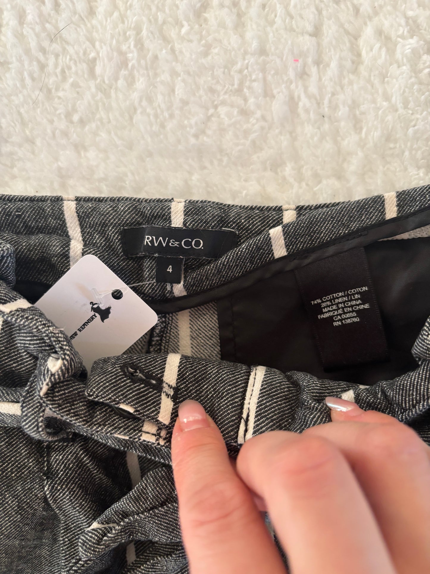 RW & Co Cotton/Linen Striped Paperbag Pants | 4 (small fit) O73M10