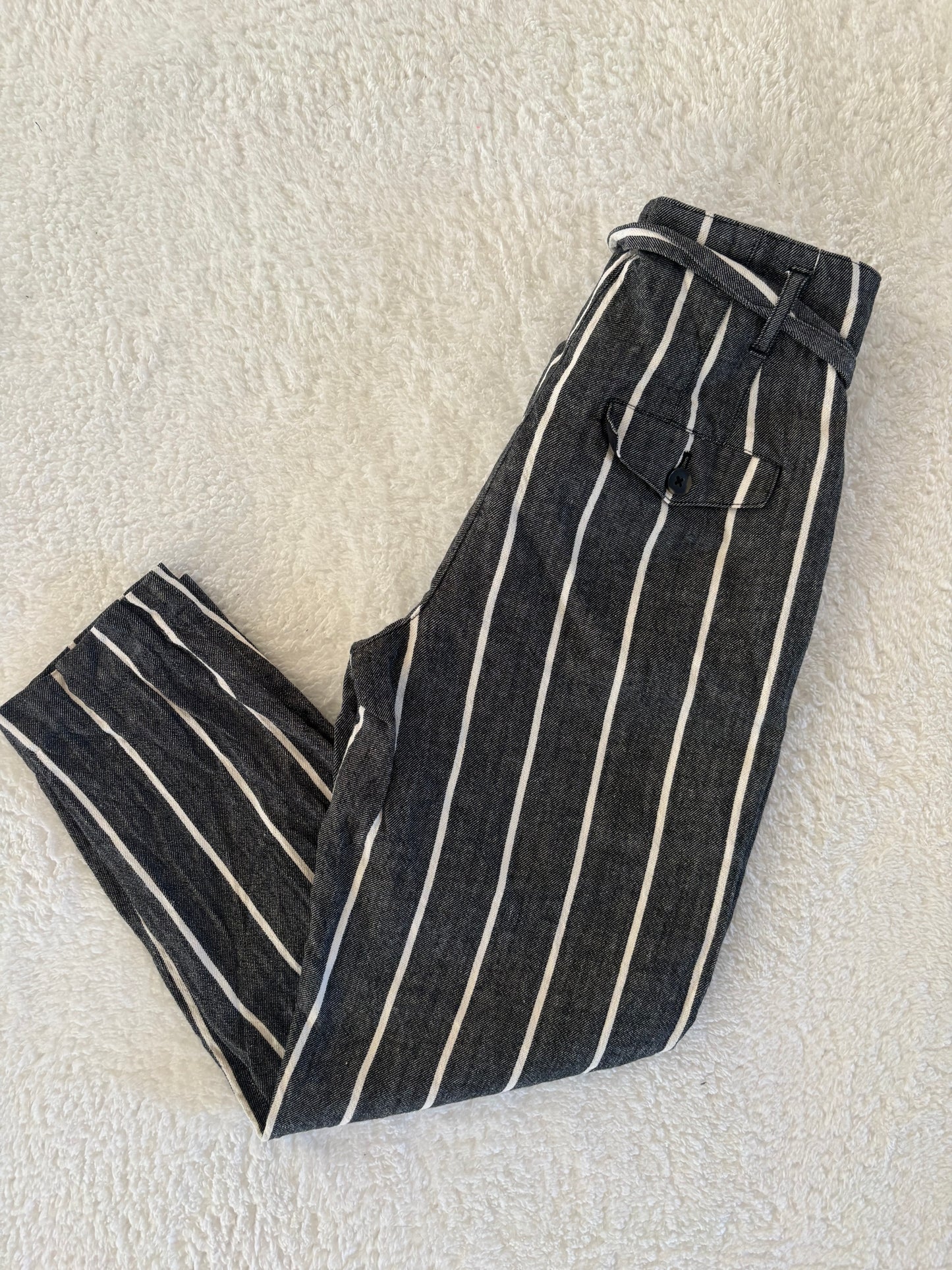 RW & Co Cotton/Linen Striped Paperbag Pants | 4 (small fit) O73M10