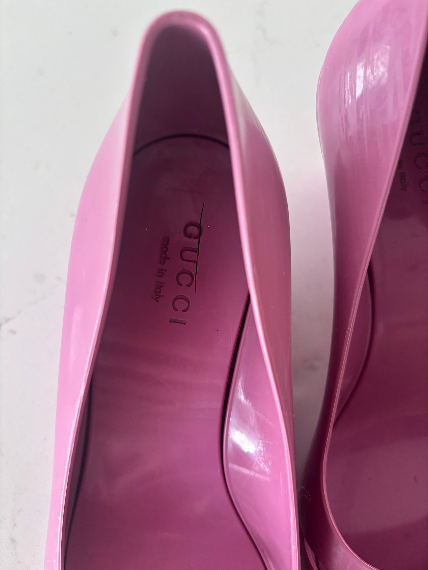 Gucci Pink/Purple Jelly Marola Peep Toe Wedge Pumps | Sz 6
