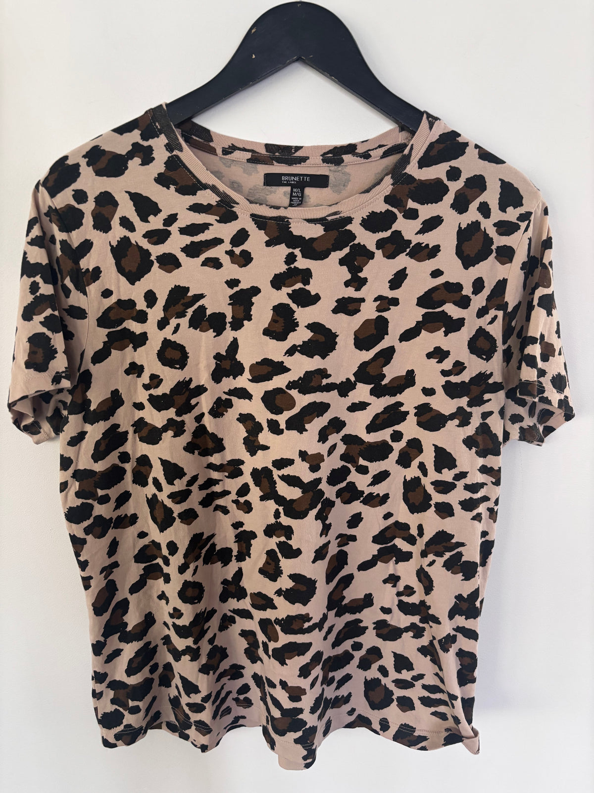 Brunette the Label The Boxy Crew Neck Tee Tan Leopard | Sz S/M