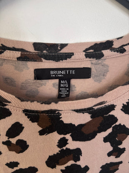 Brunette the Label The Boxy Crew Neck Tee Tan Leopard | Sz S/M
