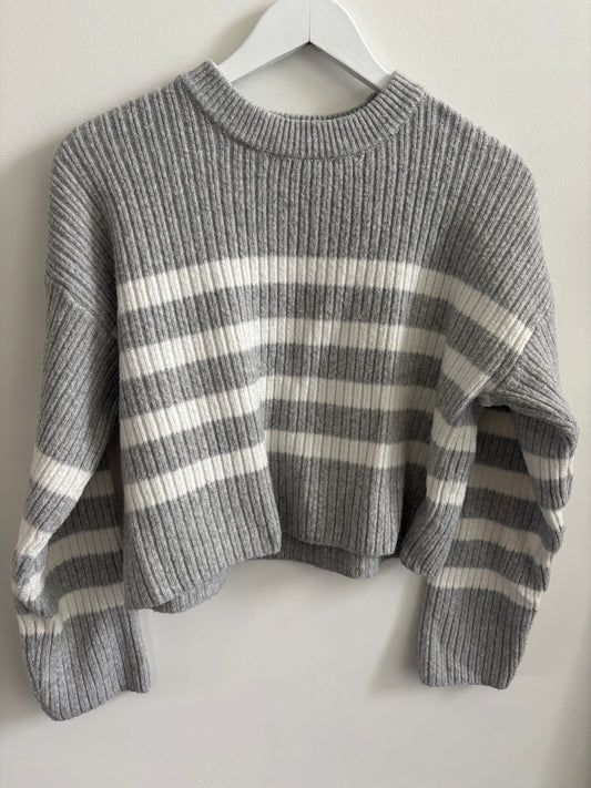 Pink Rose Striped Waist Length Sweater | Medium