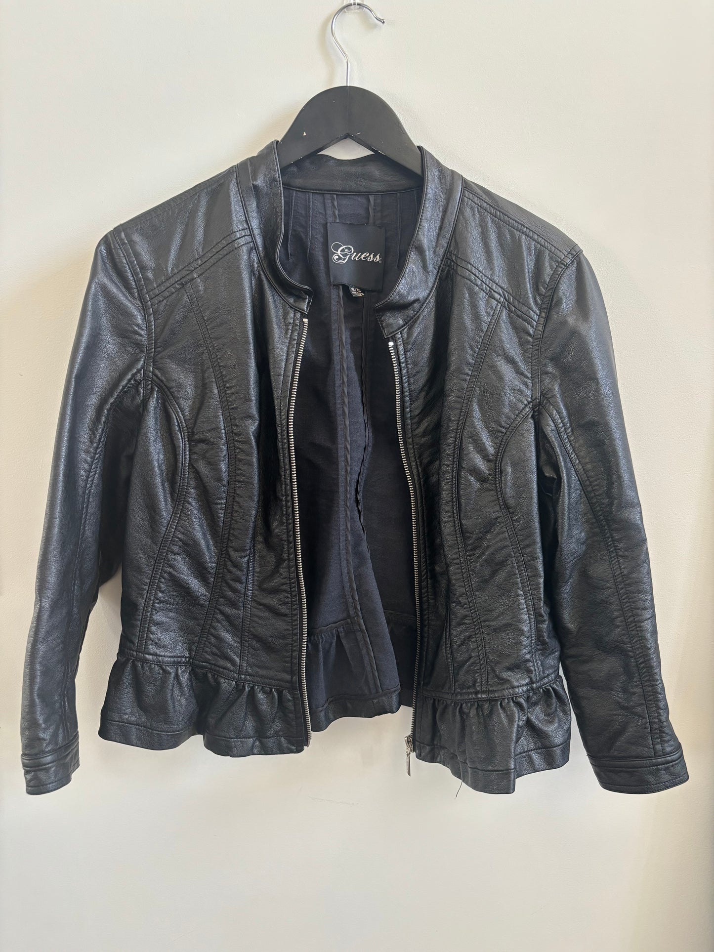 Guess Ruffled Hem Faux Leather Jacket | XLarge (fits more like Medium) (O149C16)