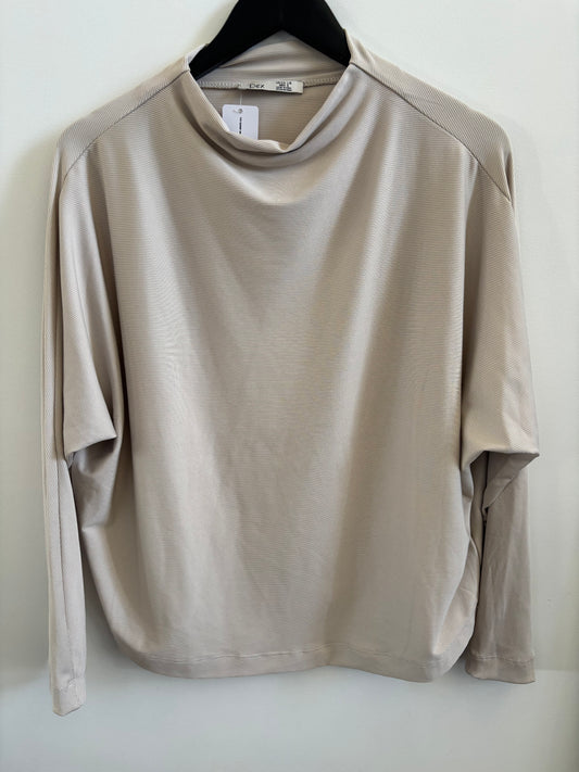 Dex Cream* Ribbed Mock Neck Long Sleeve | L (O121M17)