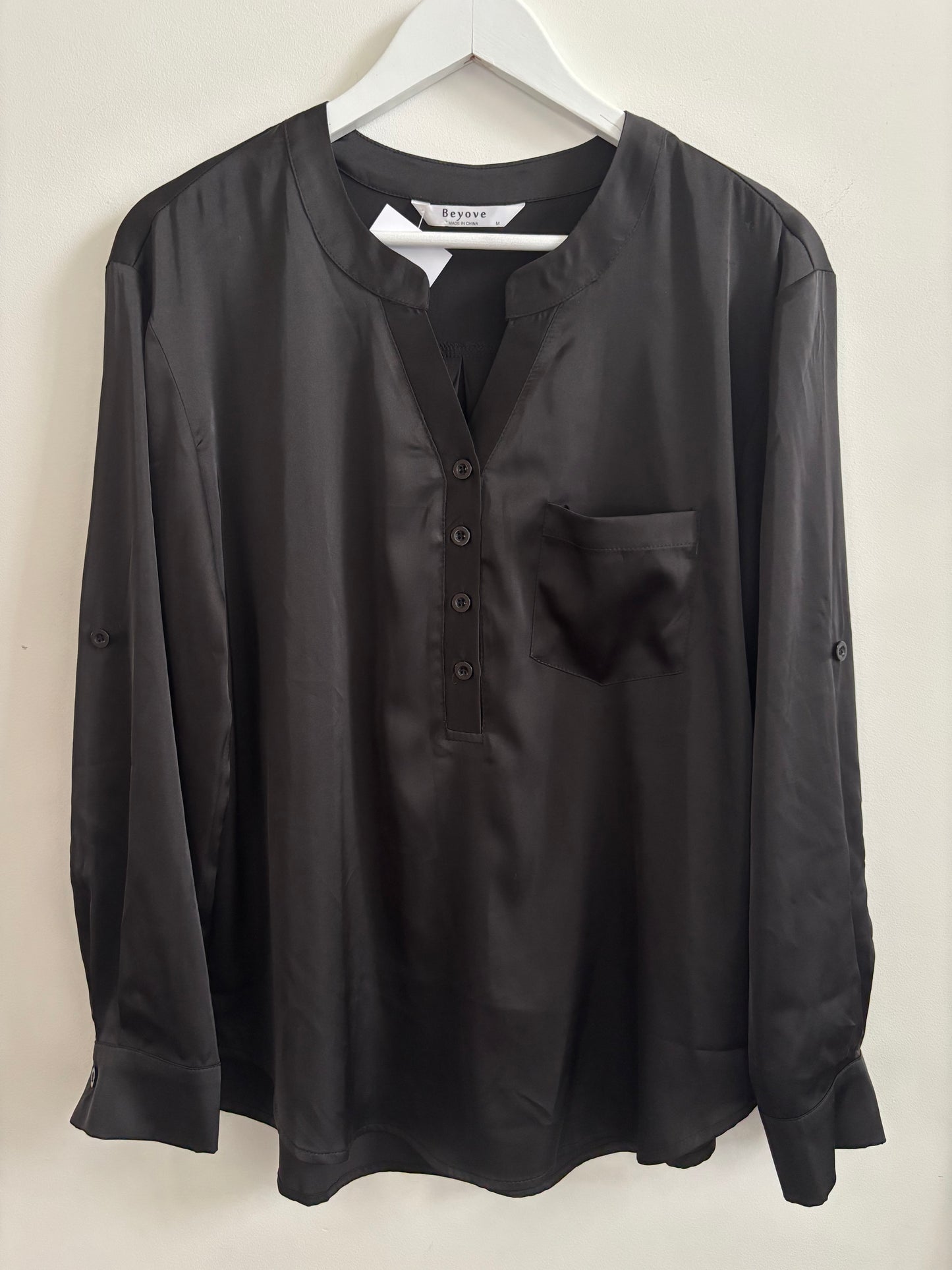 Satin-Effect Long Sleeve Top | Medium