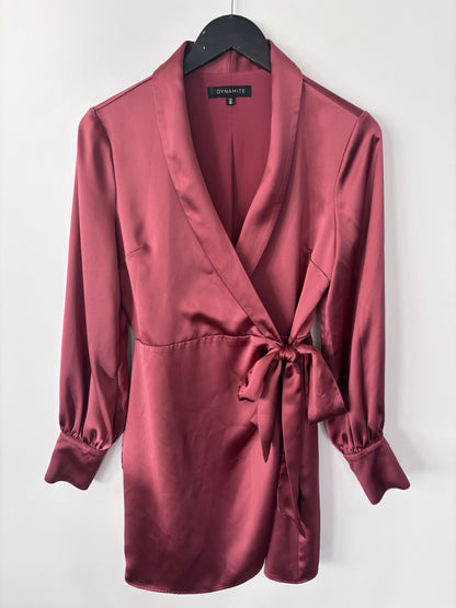 Dynamite Tassia Satin Collared Wrap Mini Dress | Sz 2