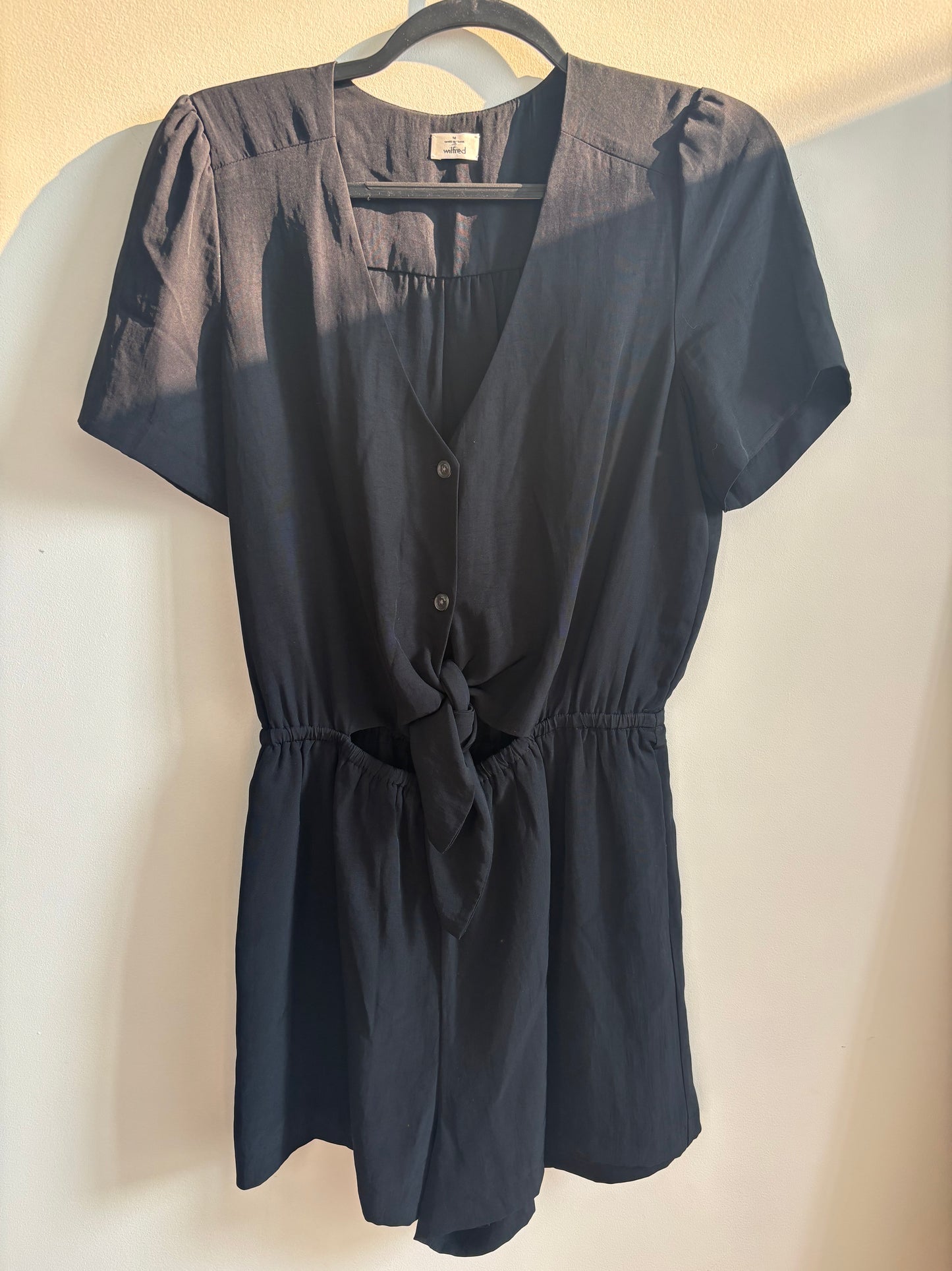 Wilfred/Aritzia Croisee Black Silk Blend Romper | Medium