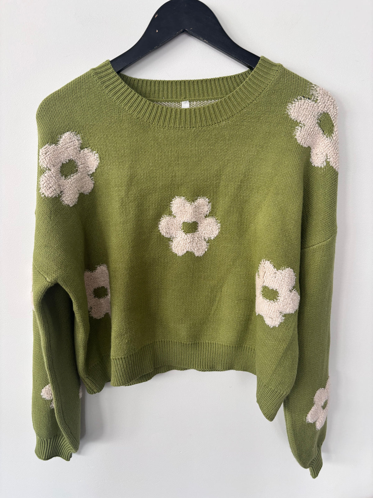 Dreamers Olive Daisy Knit Cropped Sweater NWT | Sz Large