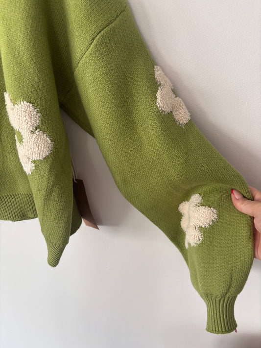 Dreamers Olive Daisy Knit Cropped Sweater NWT | Sz Large