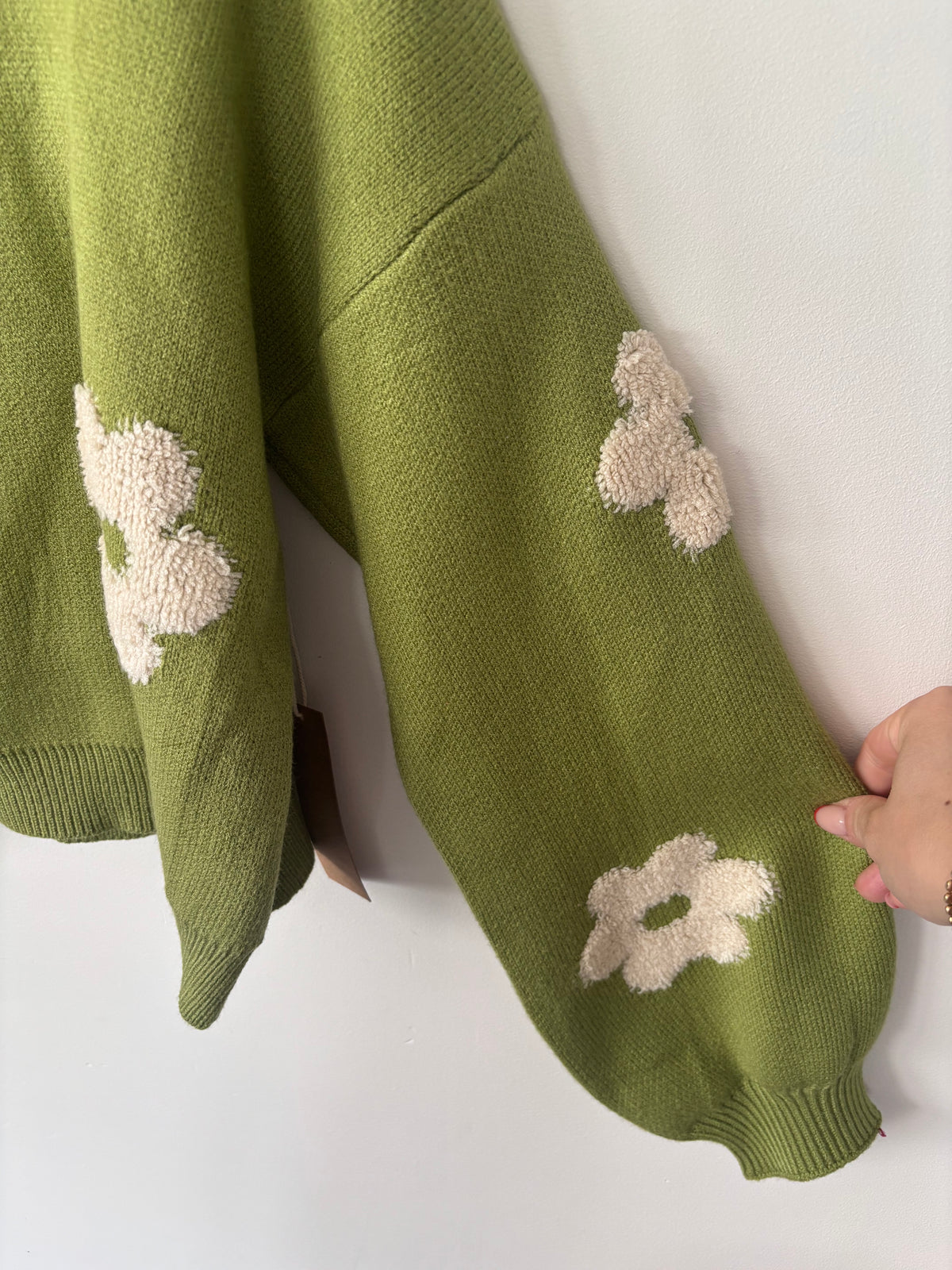 Dreamers Olive Daisy Knit Cropped Sweater NWT | Sz Large