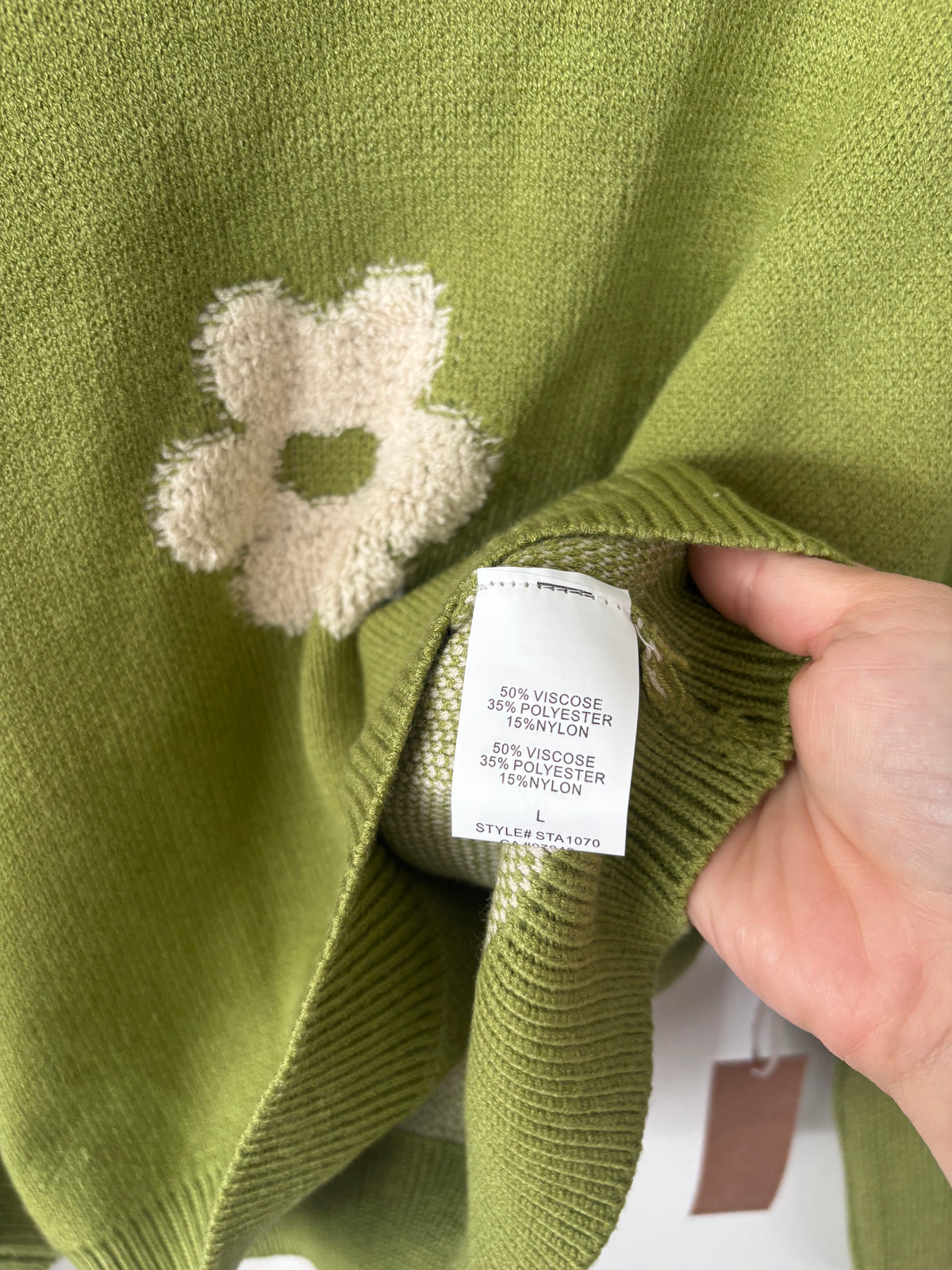 Dreamers Olive Daisy Knit Cropped Sweater NWT | Sz Large