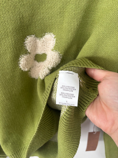 Dreamers Olive Daisy Knit Cropped Sweater NWT | Sz Large