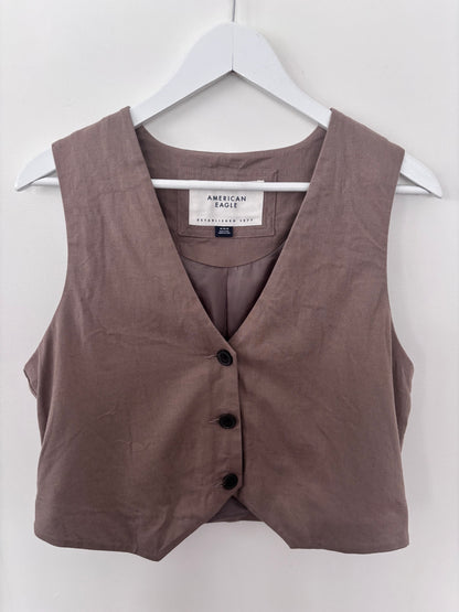 AE Taupe Linen Blend Vest | Sz Medium