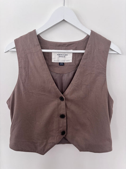 AE Taupe Linen Blend Vest | Sz Medium