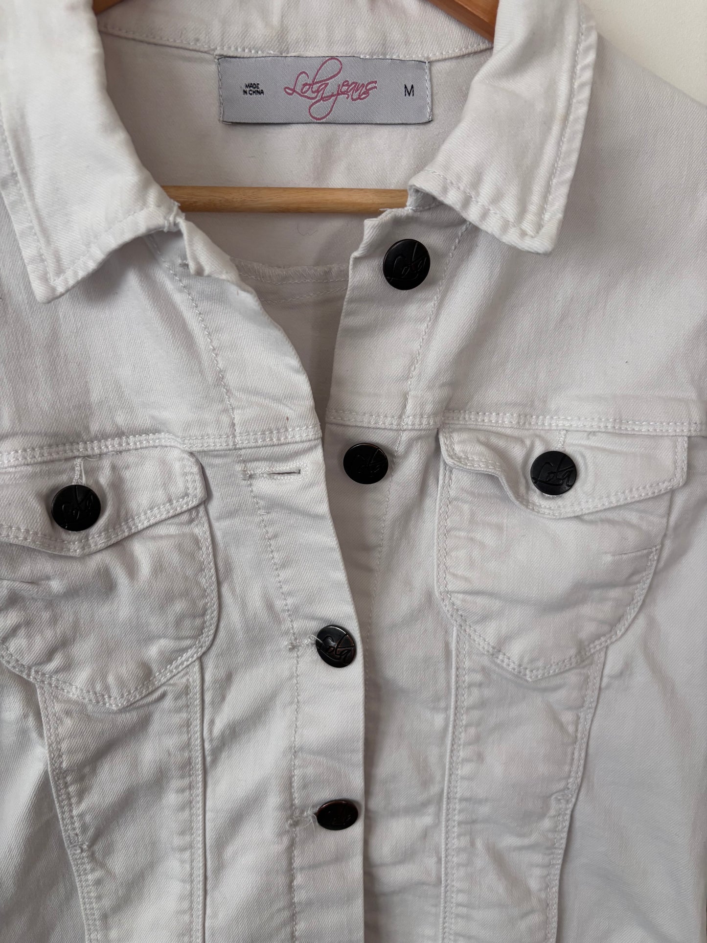 Lola Jeans White Denim Jacket | Sz Medium (fitted)