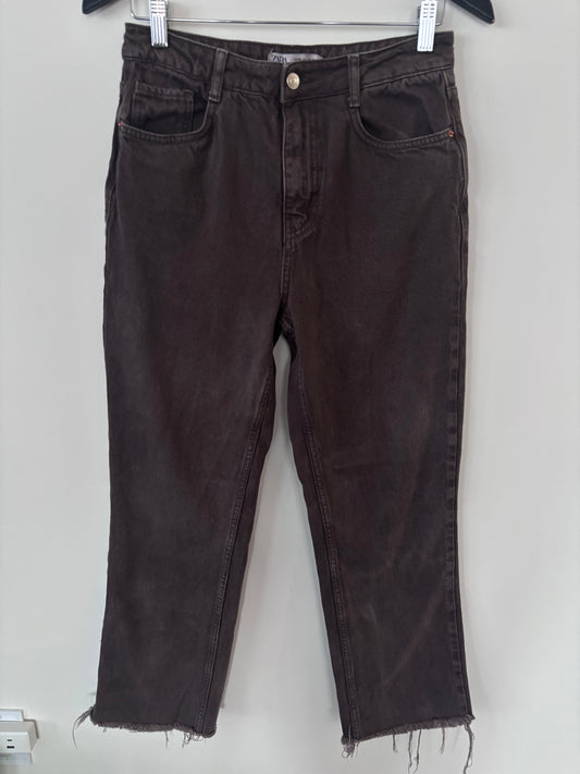 Zara Brown/Grey Straight Leg Denim | Sz 6 or 27/28 (F65P3)