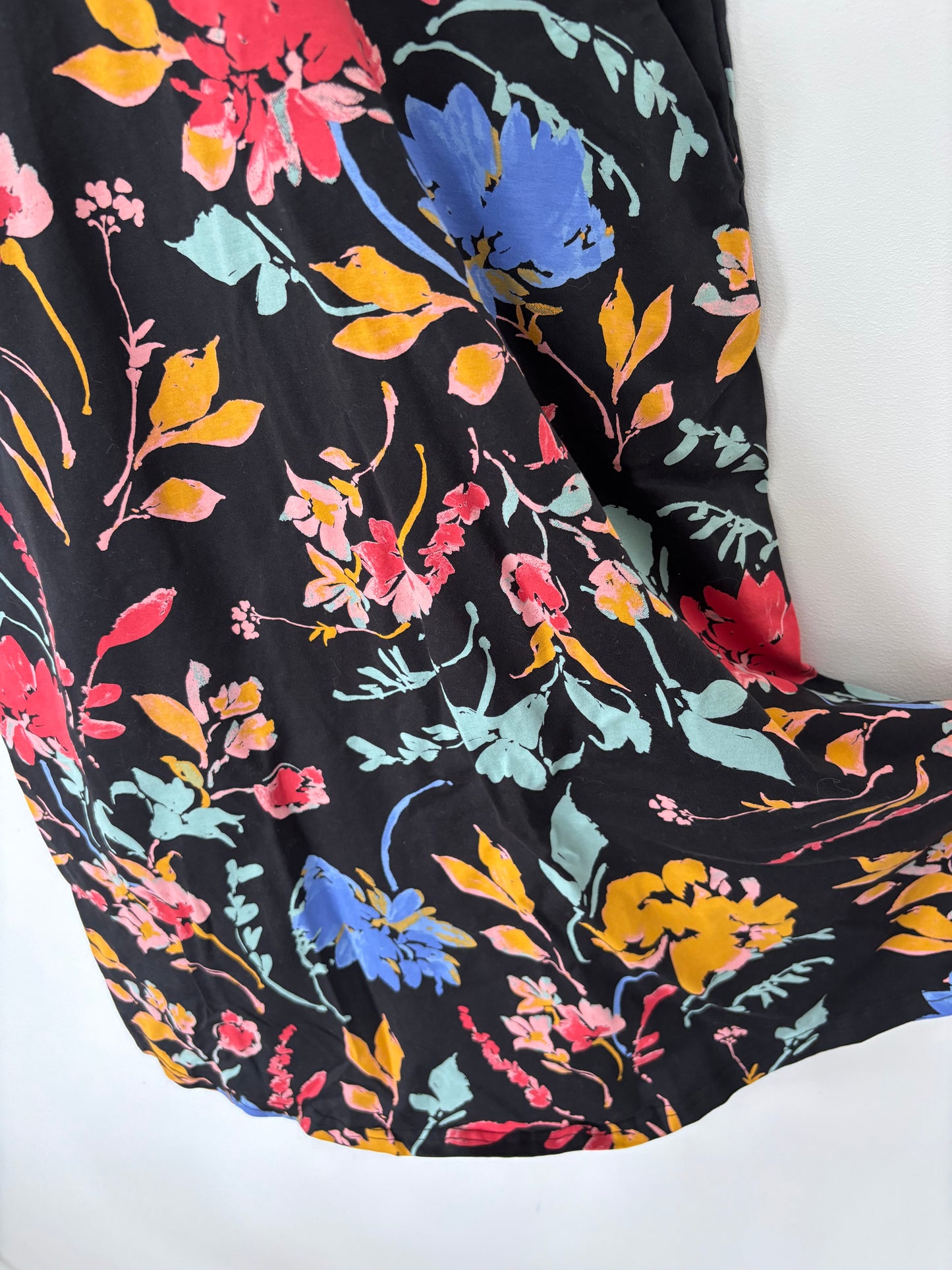 Pact Organic Cotton Black Floral Tie Back Dress | Sz Medium