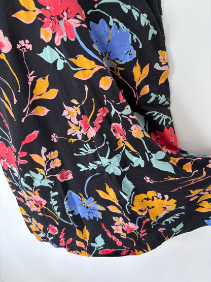 Pact Organic Cotton Black Floral Tie Back Dress | Sz Medium