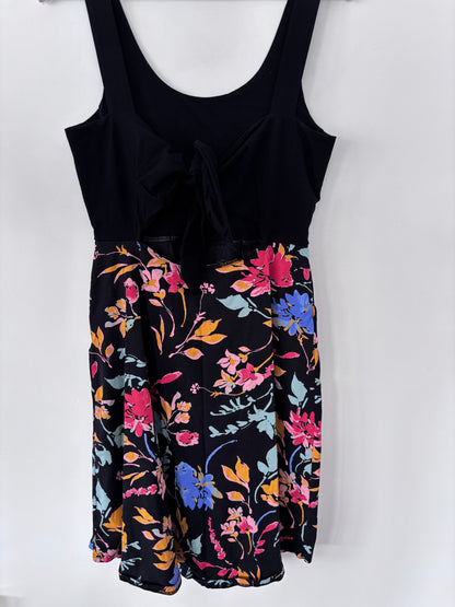 Pact Organic Cotton Black Floral Tie Back Dress | Sz Medium