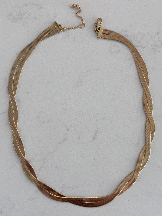 Fossil Braided Herringbone Necklace (Gold plated stainless steel)