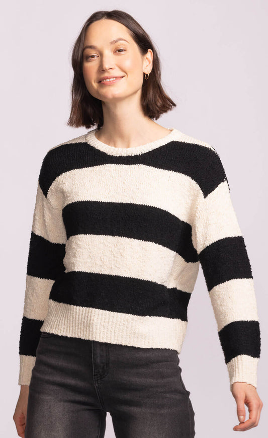 Pink Martini Black/Cream Striped Crewneck Sweater | Sz Small (oversized)