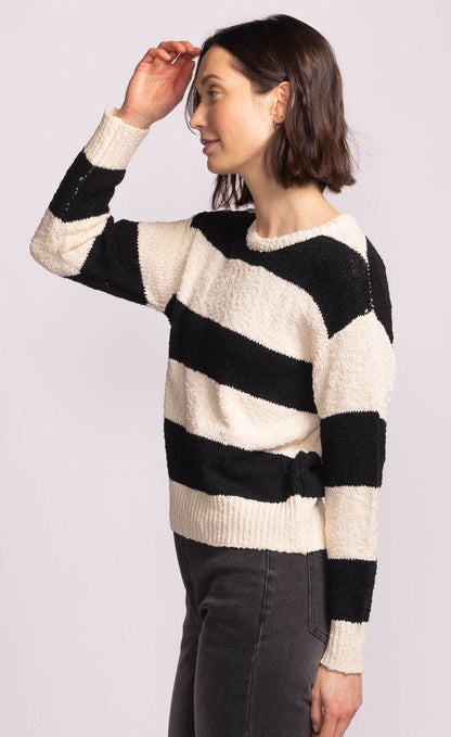Pink Martini Black/Cream Striped Crewneck Sweater | Sz Small (oversized)