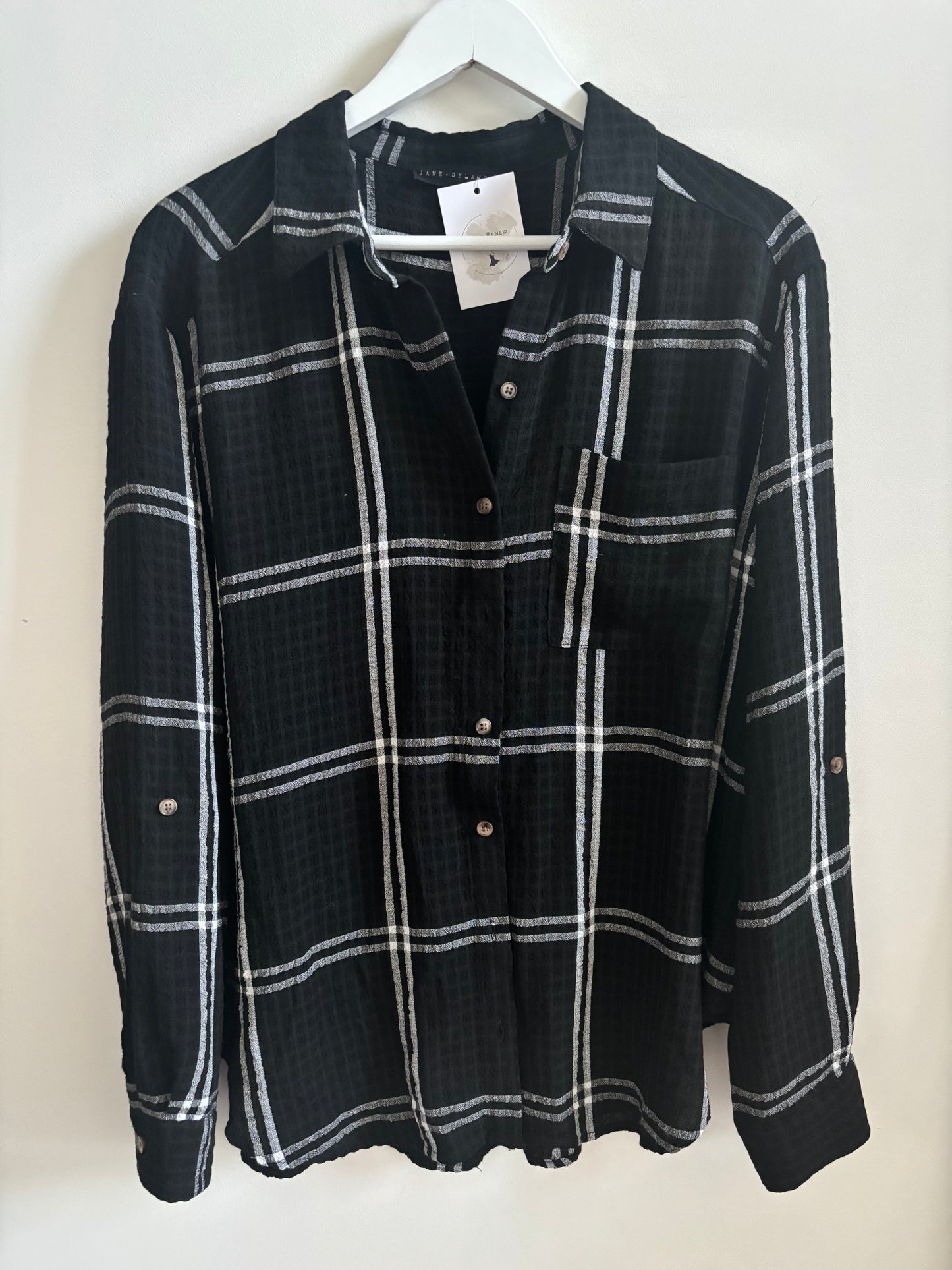 Jane + Delancey Plaid Black & White Button Down | Large