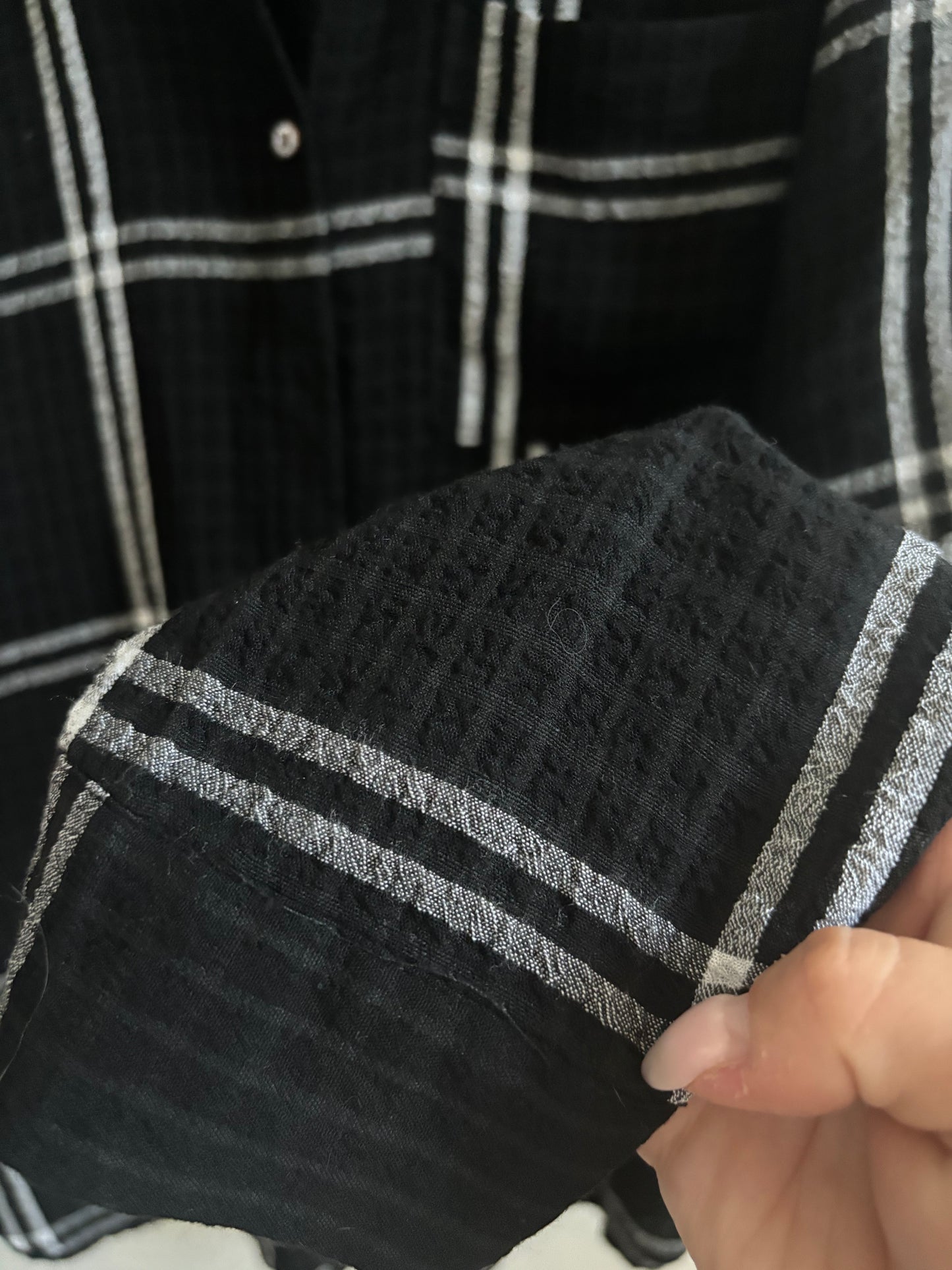 Jane + Delancey Plaid Black & White Button Down | Large