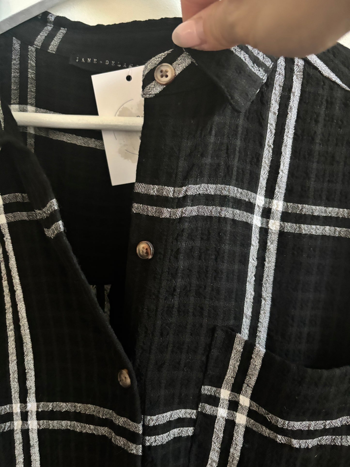 Jane + Delancey Plaid Black & White Button Down | Large