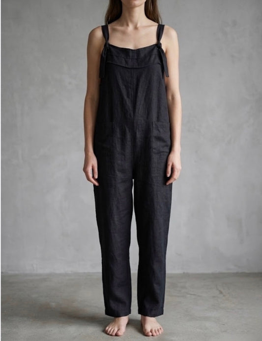 Linen Black Oversized Overalls | Sz Medium (oversized)