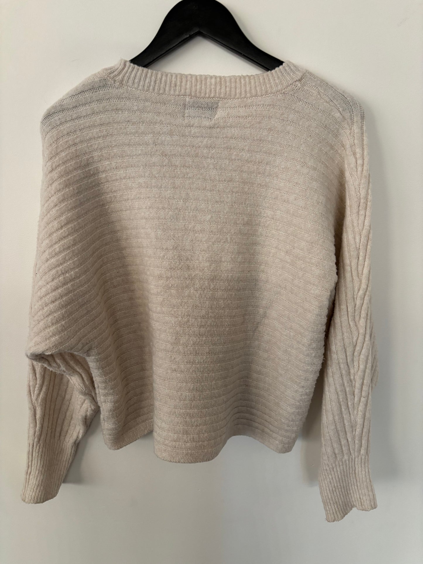 Pink Rose Ecru Slouchy Ribbed Knit Sweater | Large