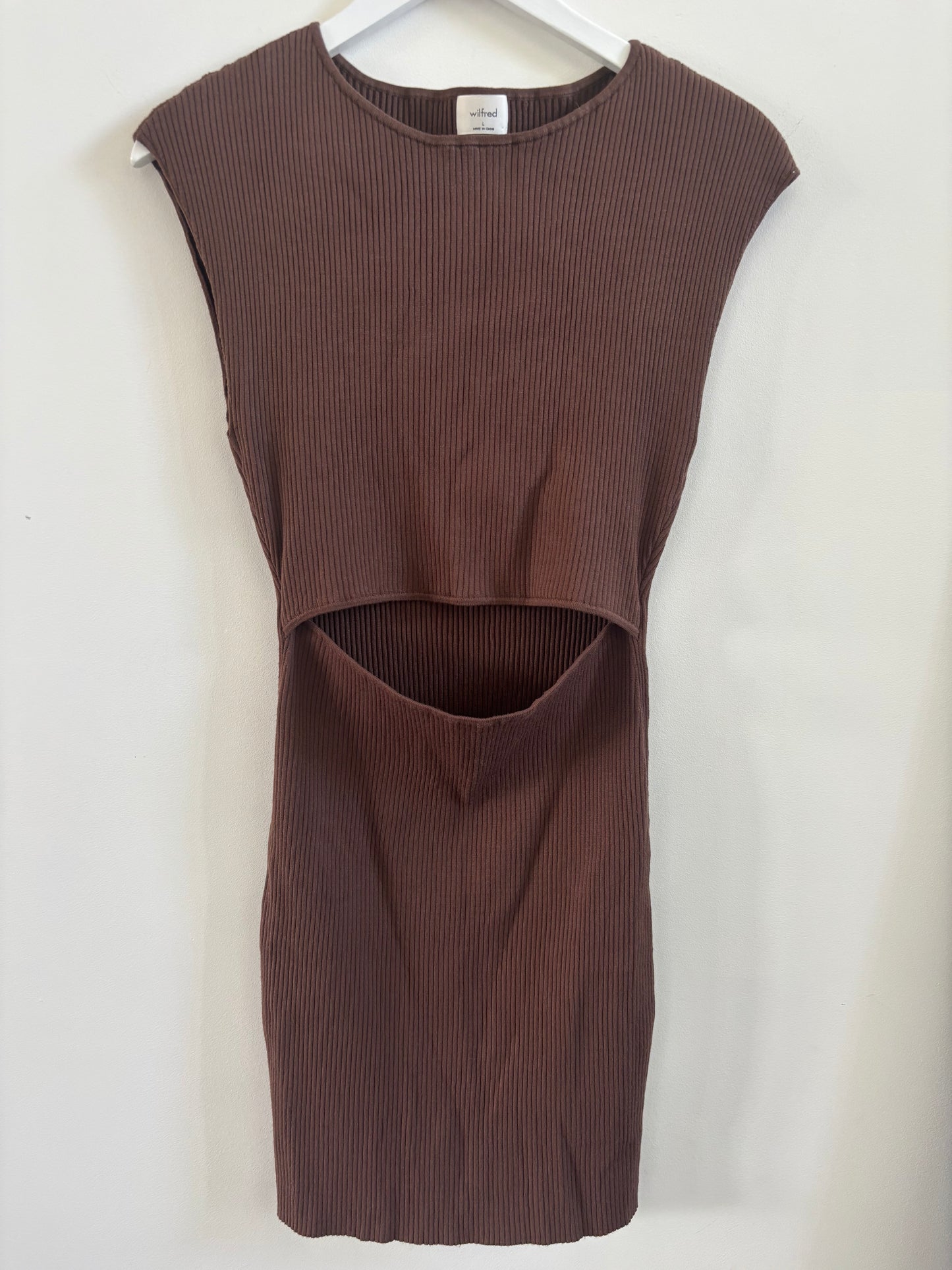Wilfred / Aritzia Cutout Knit Mini Dress (Brown) | Large