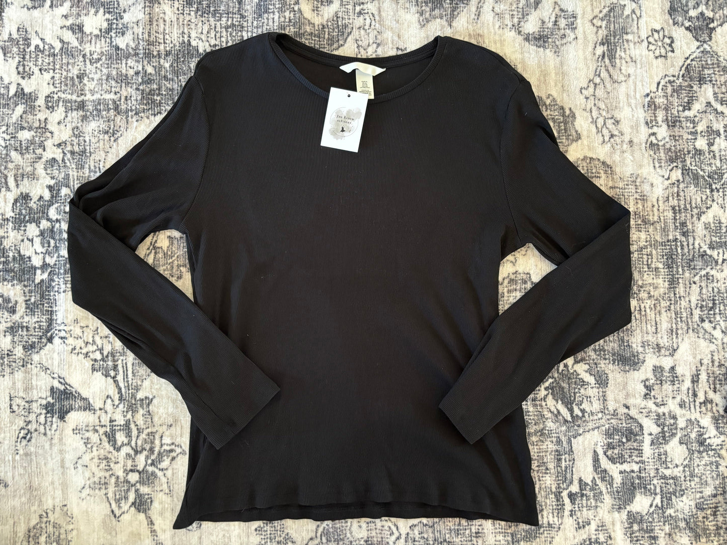 H&M Ribbed Black Cotton Long Sleeve Top | XL (N83N19)
